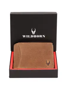 WildHorn Men Tan Brown RFID Protected Genuine Leather Hand-Stitched Solid Two Fold Wallet
