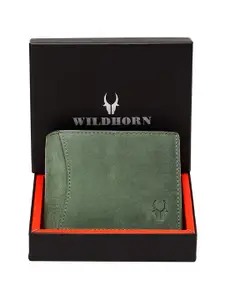 WildHorn Men Green Solid RFID Protected Leather Two Fold Wallet