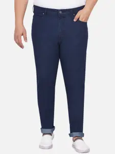 John Pride Plus Size Men Navy Blue Regular Fit Mid-Rise Clean Look Stretchable Jeans