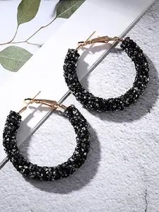 OOMPH Black Shimmer Circular Hoop Earrings