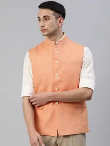 Louis Philippe Sport Men Orange Woven Design Nehru Jacket