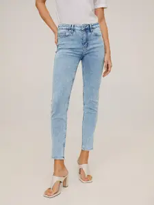 MANGO Women Blue Skinny Fit Mid-Rise Clean Look Stretchable Sustainable Jeans