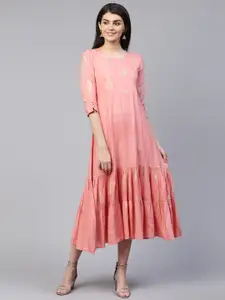 RANGMAYEE Women Pink & Golden Printed A-Line Dress