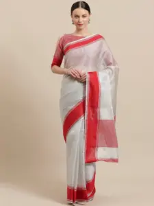 Saree mall Silver & Red Zari Self-Checked Saree