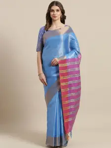 Saree mall Blue Zari-Work Solid Saree