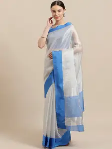 Saree mall Silver & Blue Zari Checked Saree