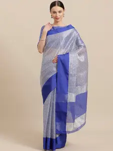 Saree mall Blue & Silver Zari Checked Saree