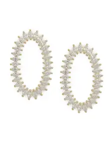 LAIDA Gold-Plated & White American Diamond Studded Oval Drop Earrings