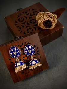 LAIDA Navy Blue & Gold-Plated Enameled Meenakari Dome Shaped Jhumkas
