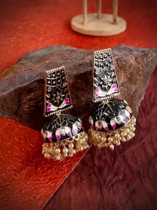 LAIDA Black & Gold-Plated Enameled Dome Shaped Jhumkas