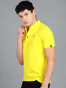 Urbano Fashion Men Yellow Solid Mandarin Collar Pure Cotton T-shirt