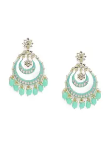 LAIDA Sea Green & Gold-Plated Crescent Shaped Kundan Embellished Chandbalis