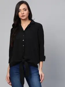 Roadster Women Black Regular Fit Solid Casual Shirt