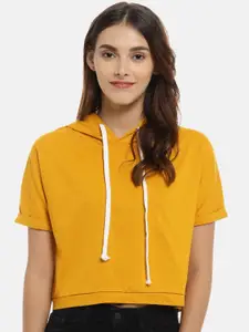 Campus Sutra Women Yellow Solid Pure Cotton Top