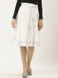 Besiva Women White Layered Solid Wrap Skirt