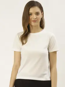 Besiva Women White Solid Round Neck T-shirt