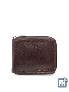 Teakwood Leathers Men Brown Solid Leather Zip Around Wallet