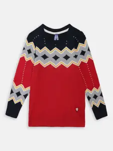 Blue Giraffe Girls Red & Navy Blue Printed Pullover Sweater