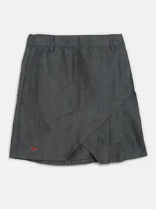 ELLE Girls Charcoal Grey Self-Checked A-Line Knee-Length Skirt