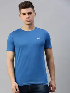 BEAT LONDON by PEPE JEANS Men Blue Slim Fit Solid Round Neck Pure Cotton T-shirt