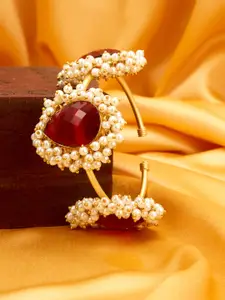 Peora Peora Women Red & Gold-Toned Pearl Kada Bracelet