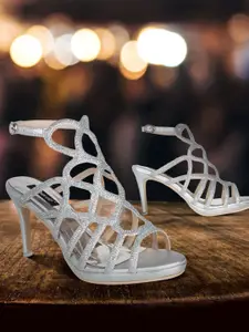 Sherrif Shoes Women Silver-Toned Embellished Heels