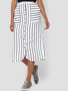 AMERICAN EAGLE OUTFITTERS White And Grey Striped A-Line Skirt
