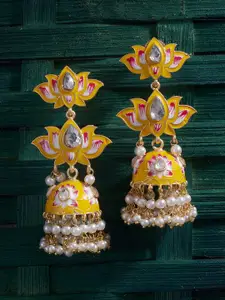 Peora Yellow & Gold-Plated Dome Shaped Jhumkas
