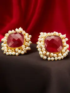 Peora Red & Gold-Plated Square Studs