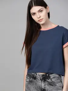 Roadster Women Navy Blue Solid Round Neck T-shirt