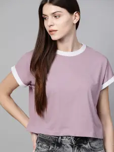 Roadster Women Lavender Boxy Fit Cotton T-shirt