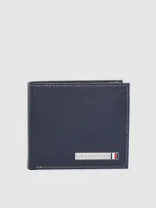 Tommy Hilfiger Men Navy Blue Solid Genuine Leather Two Fold Wallet