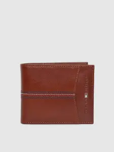 Tommy Hilfiger Men Tan Brown Genuine Leather Solid Two Fold Wallet