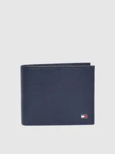 Tommy Hilfiger Men Blue Solid Leather Two Fold Wallet