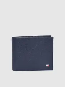 Tommy Hilfiger Men Blue Solid Leather Two Fold Wallet