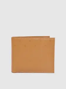 Tommy Hilfiger Men Tan Brown Printed Leather Two Fold Wallet