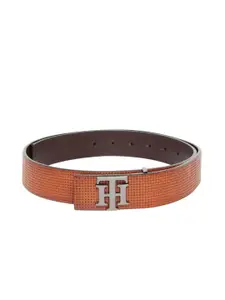 Tommy Hilfiger Men Tan Brown Textured Leather Belt