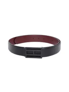 Tommy Hilfiger Men Black & Wine Red Solid Reversible Leather Belt