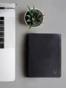 Hidesign Men Black & Grey Solid Two Fold Leather Wallet