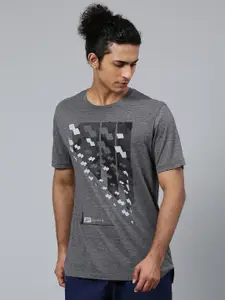 Reebok Men Charcoal Grey & Black Printed Activchill+Cotton Training T-Shirt