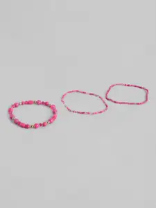 Accessorize Set of 3 Pink Beaded Handcrafted Elasticated Bracelets