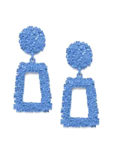 Jewels Galaxy Blue Textured & Enamelled Geometric Drop Earrings
