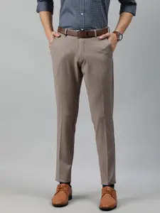 Louis Philippe Ath.Work Men Beige Comfy Tapered Fit Formal Trousers