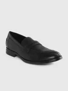 Geox Men Black Solid Leather Formal Slip-Ons