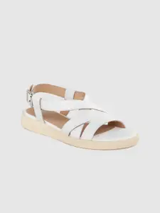 Geox Women White Solid Leather Open Toe Flats