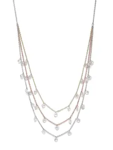 GIVA Sterling Silver Rhodium Plated Triple Layered Queens Necklace with 925 Stamp