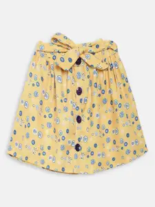 ELLE Girls Yellow & Blue Printed A-Line Mini Skirt
