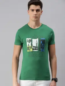 BEAT LONDON by PEPE JEANS Men Green Printed Slim Fit Round Neck Pure Cotton T-shirt
