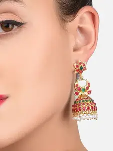 Zaveri Pearls Pink Gold-Plated Dome Shaped Jhumkas