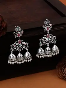 Rubans Silver-Plated Pink Handcrafted Dome Shaped Jhumkas